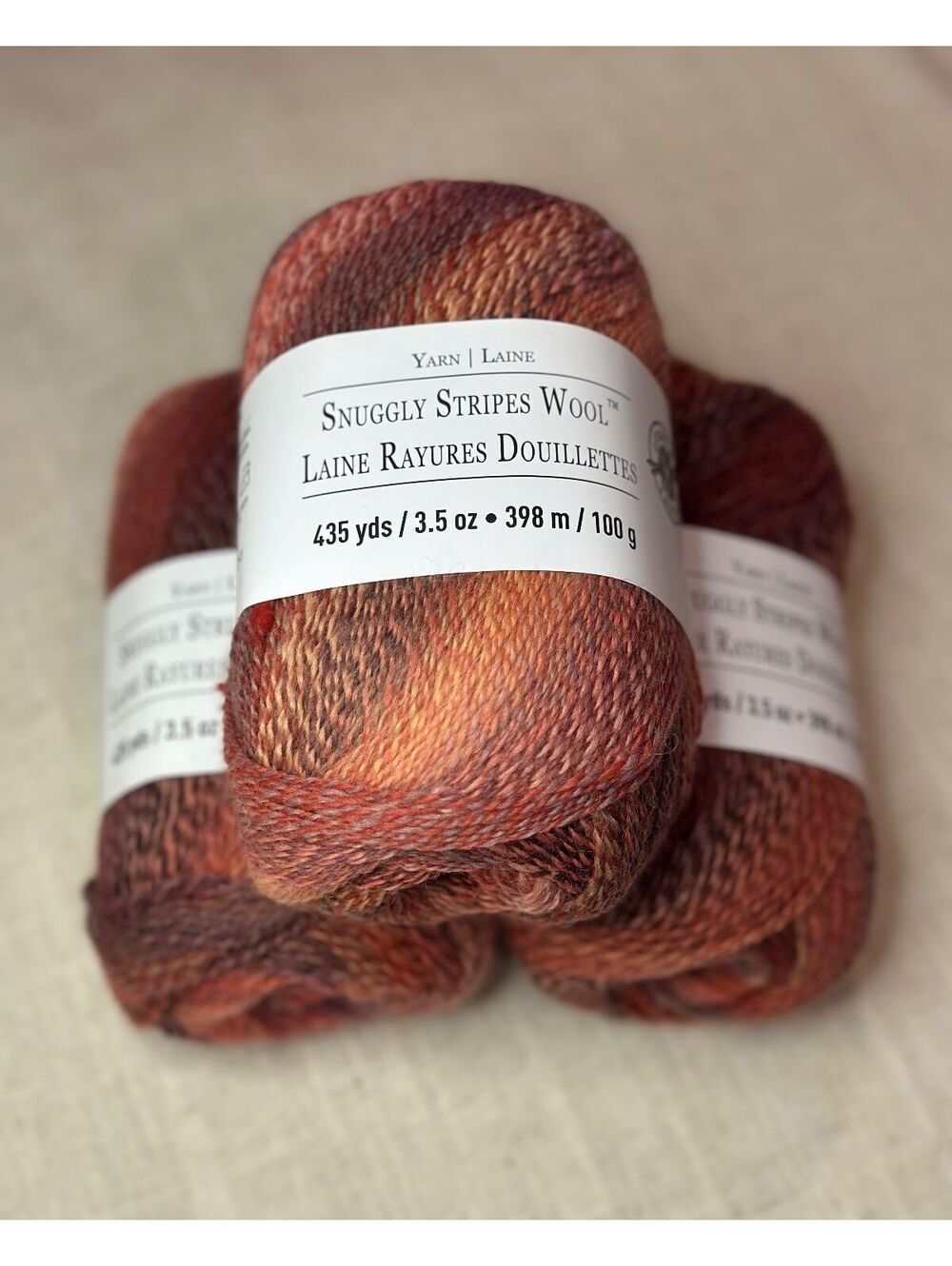 3 Skeins Discontinued Loops & Threads Snuggly Stripes Wool Orange Blossom 3.5oz